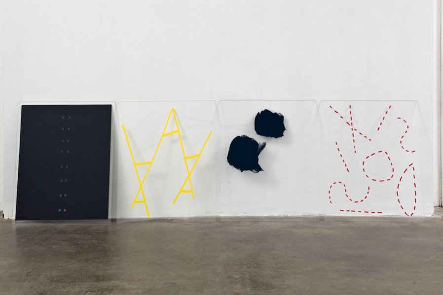 Lisa Williamson
Diagrams (grey eyelets, yellow ladders, navy splotches, red dashes)
2011
Installation View
Photo: Fredrik Nilsen