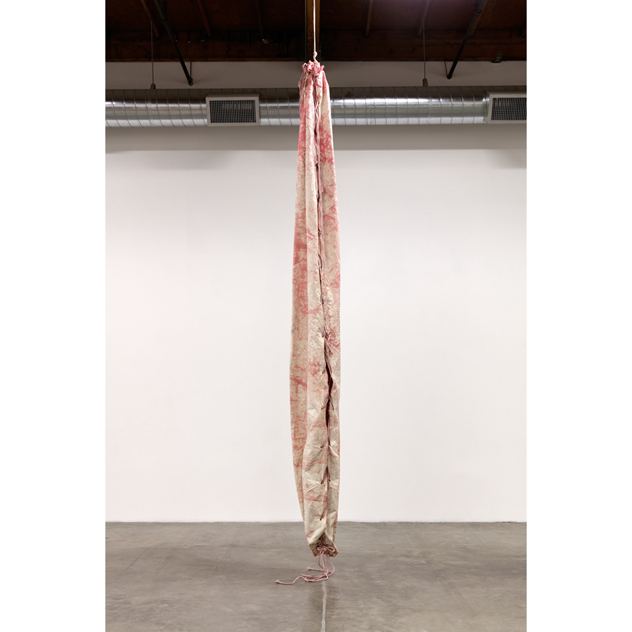 Naotaka Hiro
Peak
2016
Canvas, Fabric dye, Graphite, Rope, Grommets
175 x 14 x 14 inches