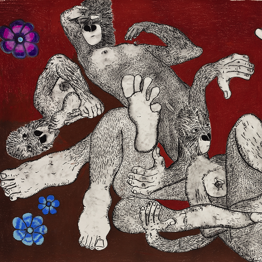 Benjamin Weissman
Nessa with Blue & Purple Flowers, 2016 (detail)
Pastel, charcoal on paper
36 x 73 inches