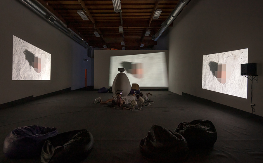 Nathaniel Mellors & Erkka Nissinen <br>The Aalto Natives (Floored version), 2017, Animatronic sculpture with synchronized 3 channel HD video, lighting sound, video: 50 minutes; dimensions variable, Edition of 2.