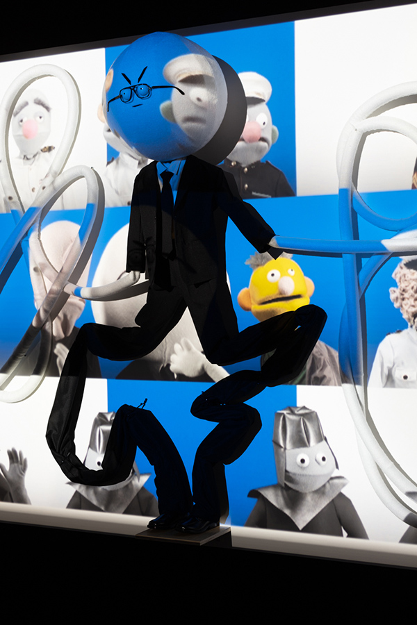 Nathaniel Mellors & Erkka Nissinen<br>Presidential Crucifixion (detail), 2019, HD video, felt puppet, sponge, clothing, Edition of 2.