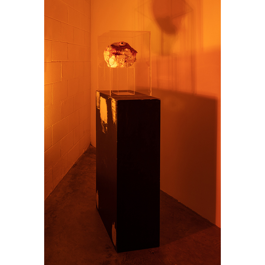 Nathaniel Mellors & Erkka Nissinen<br>Past Perfect Object, 2019, Felt, plastic, plexi, styrofoam, plinth, filler, 20 x 12 x 58 inches.