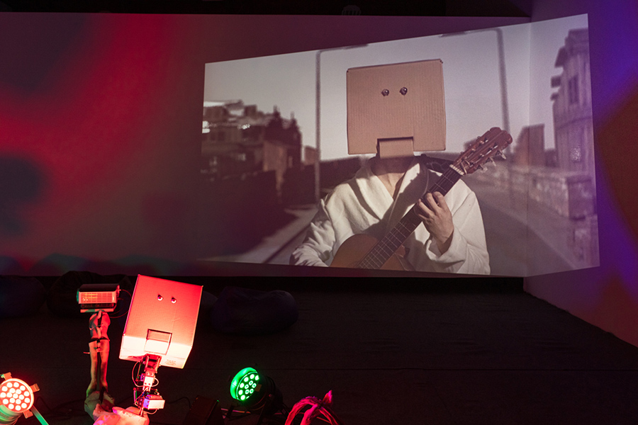 Nathaniel Mellors & Erkka Nissinen <br>The Aalto Natives (Floored version), 2017, Animatronic sculpture with synchronized 3 channel HD video, lighting sound, video: 50 minutes; dimensions variable, Edition of 2.